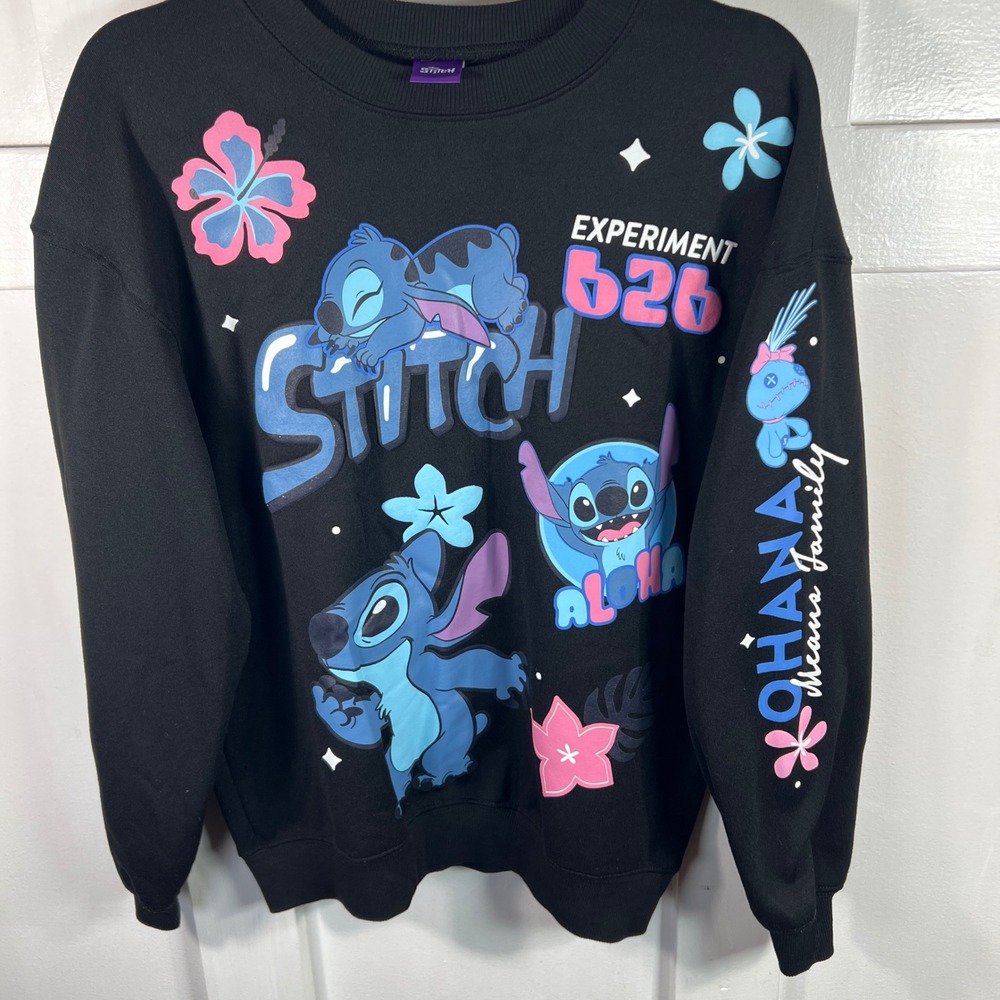 Disney Lilo & Stitch Black Graphic Sweatshirt Ohana Scrump LS12505LS Small